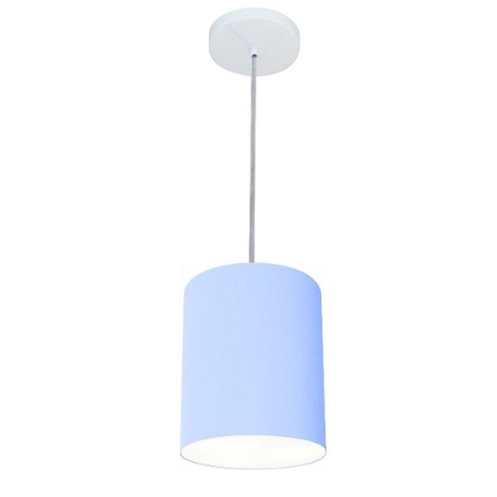 Lustre Pendente Cilíndrico Md-4012 Cúpula Em Tecido 18x25cm Azul Bebê - Bivolt
