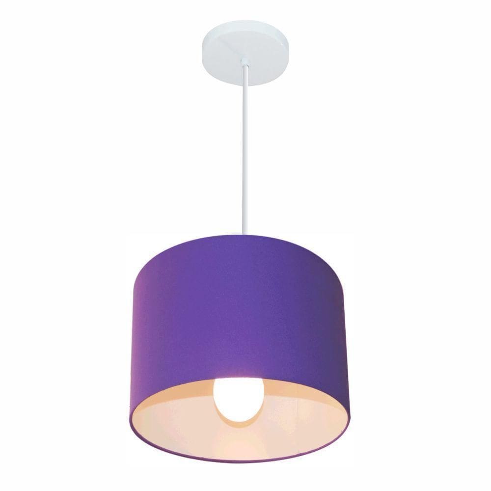 Lustre Pendente Cilíndrico Md-4054 Cúpula Em Tecido 30x21cm Roxo - Bivolt