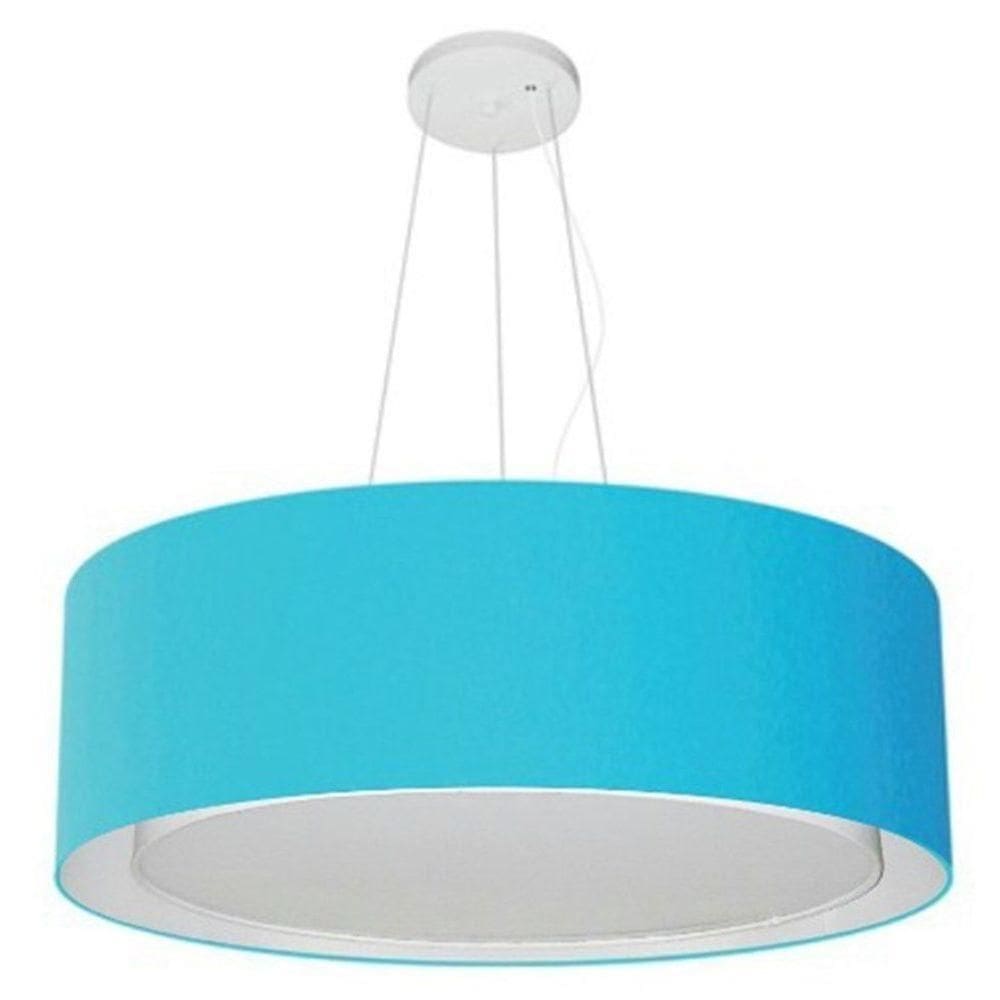 Lustre Pendente Cilíndrico Duplo Vivare Md-4126 Cúpula Em Tecido 80x30cm - Bivolt Azul-turquesa 127/220v