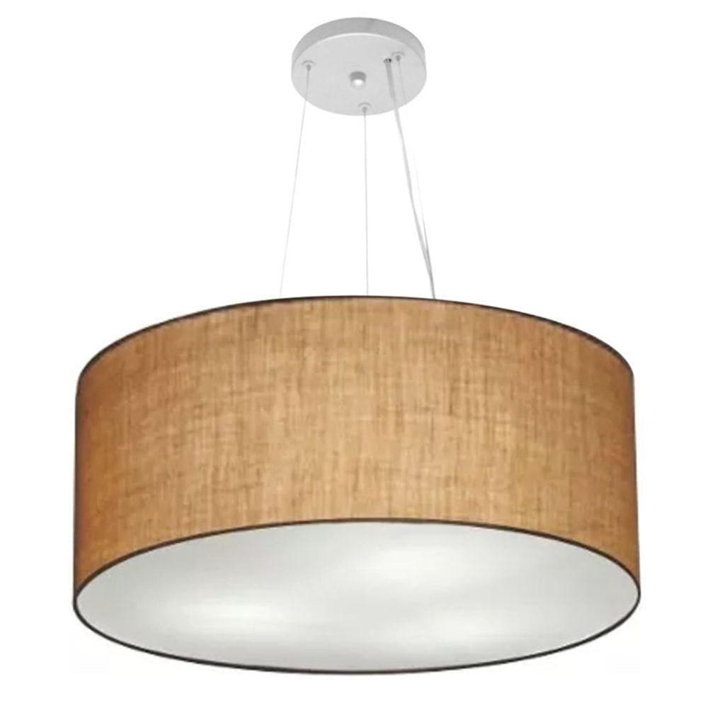 Lustre Pendente Cilíndrico Md-4047 Cúpula Em Tecido 50x21cm Palha - Bivolt