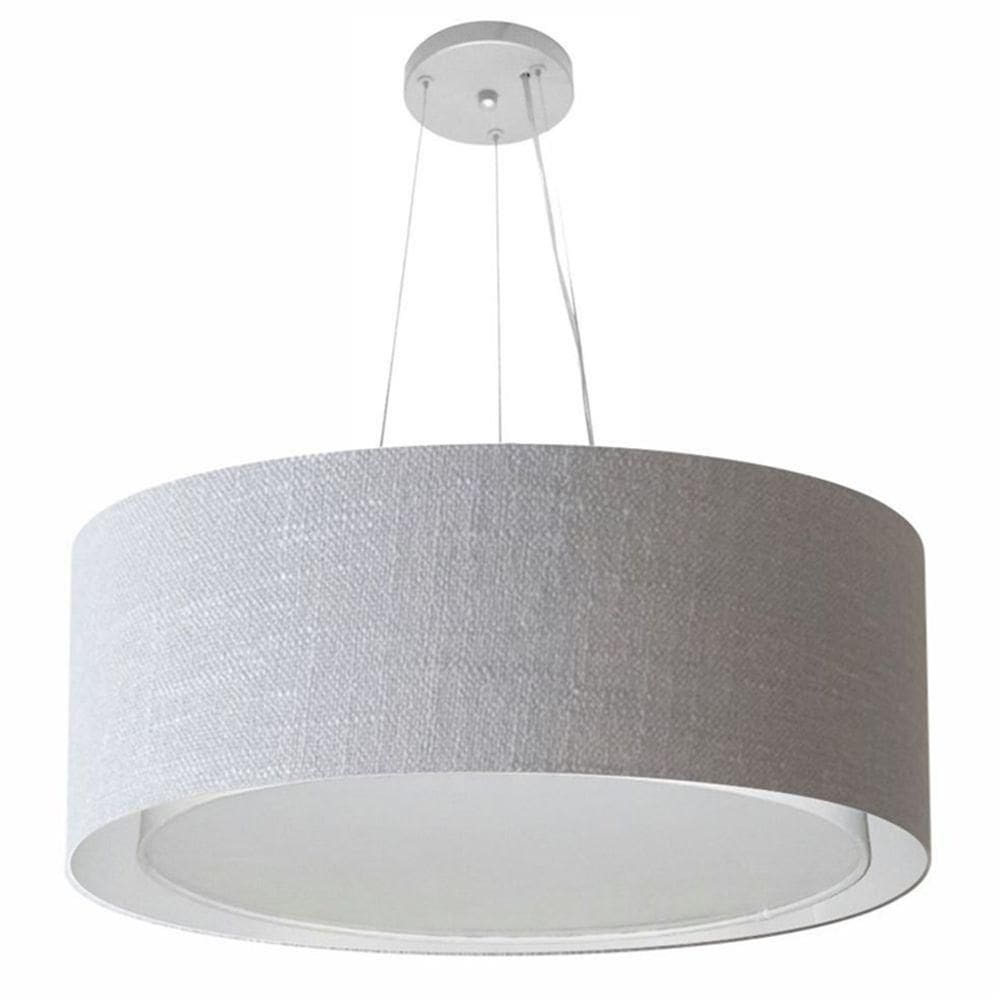 Lustre Pendente Cilíndrico Duplo Md-4125 Cúpula Em Tecido 60x25cm Rustico Cinza - Bivolt