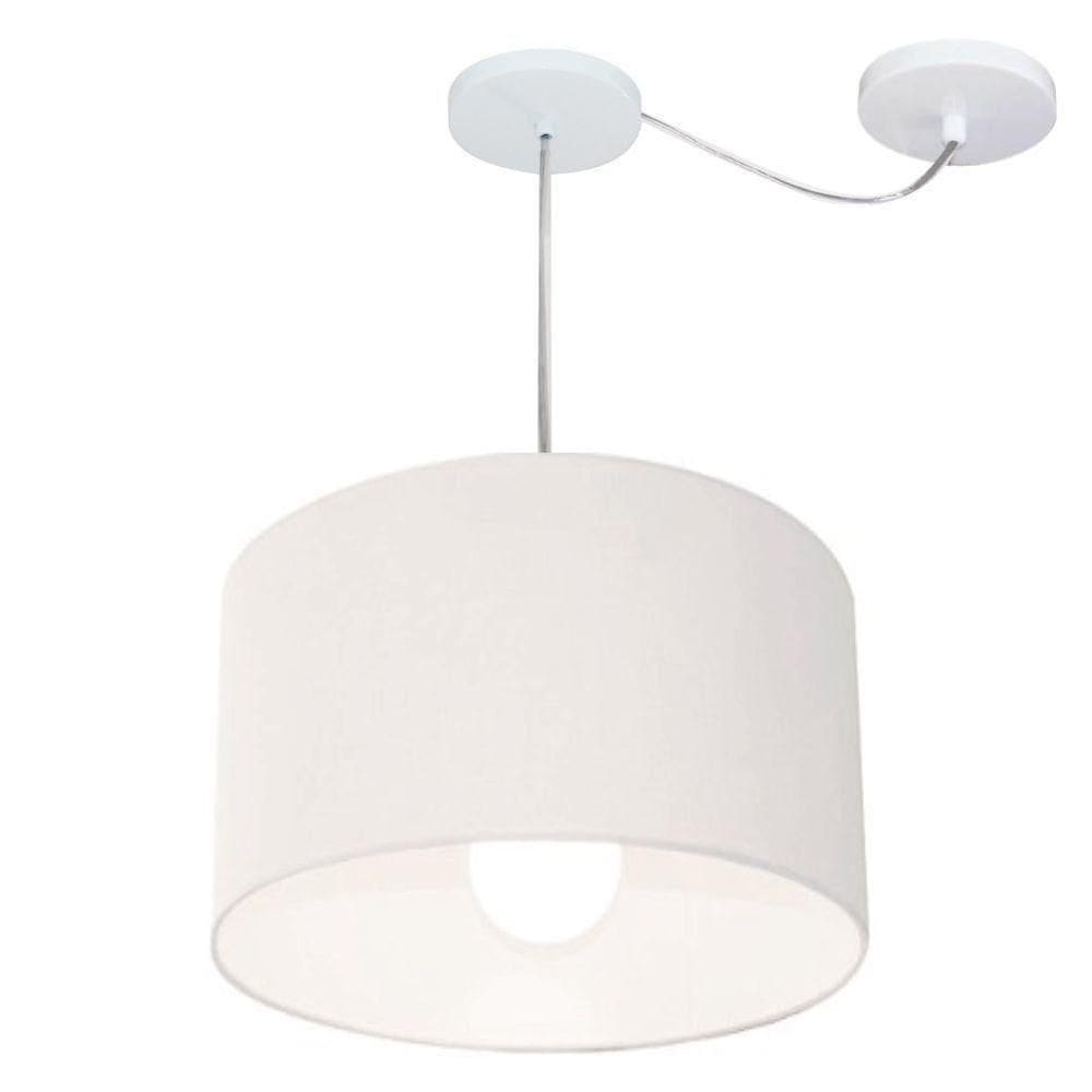 Lustre Pendente Cilíndrico Com Desvio De Centro Vivare Md-4226 Cúpula Em Tecido 40x25cm - Bivolt Branco 127/220v