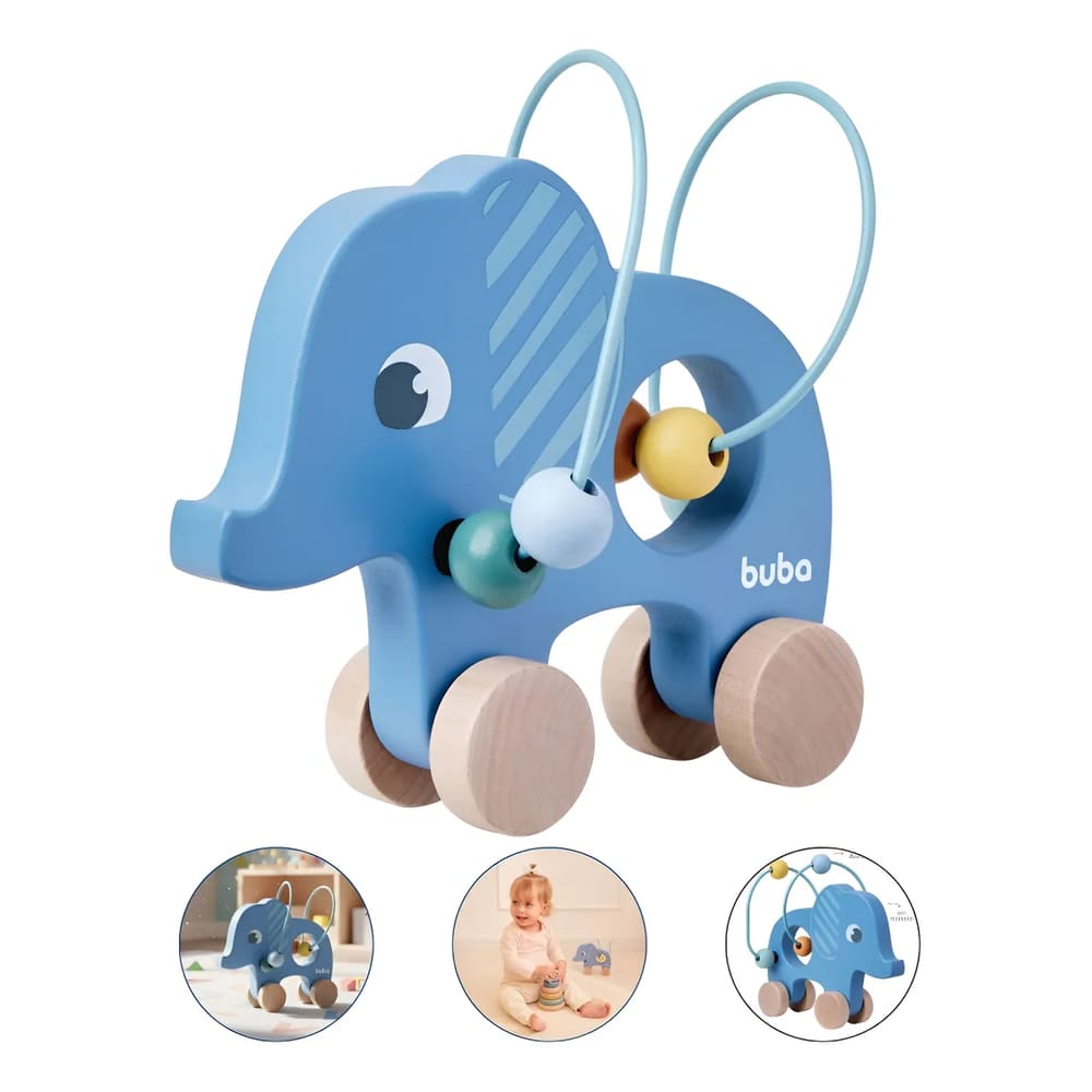Carrinho Elefante Cloudy de Madeira Buba Brinquedo Eduvativo