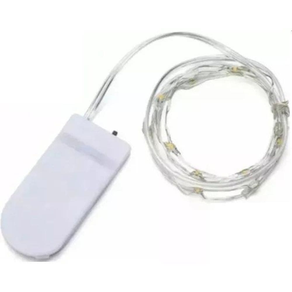 2X Fio Led - Cordão Fada - 1M 10 Leds - Branco Quente - Bate