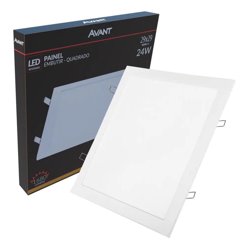 2X Plafon Led Quadrado Embutir 24W Branco Quente 3000K Avan