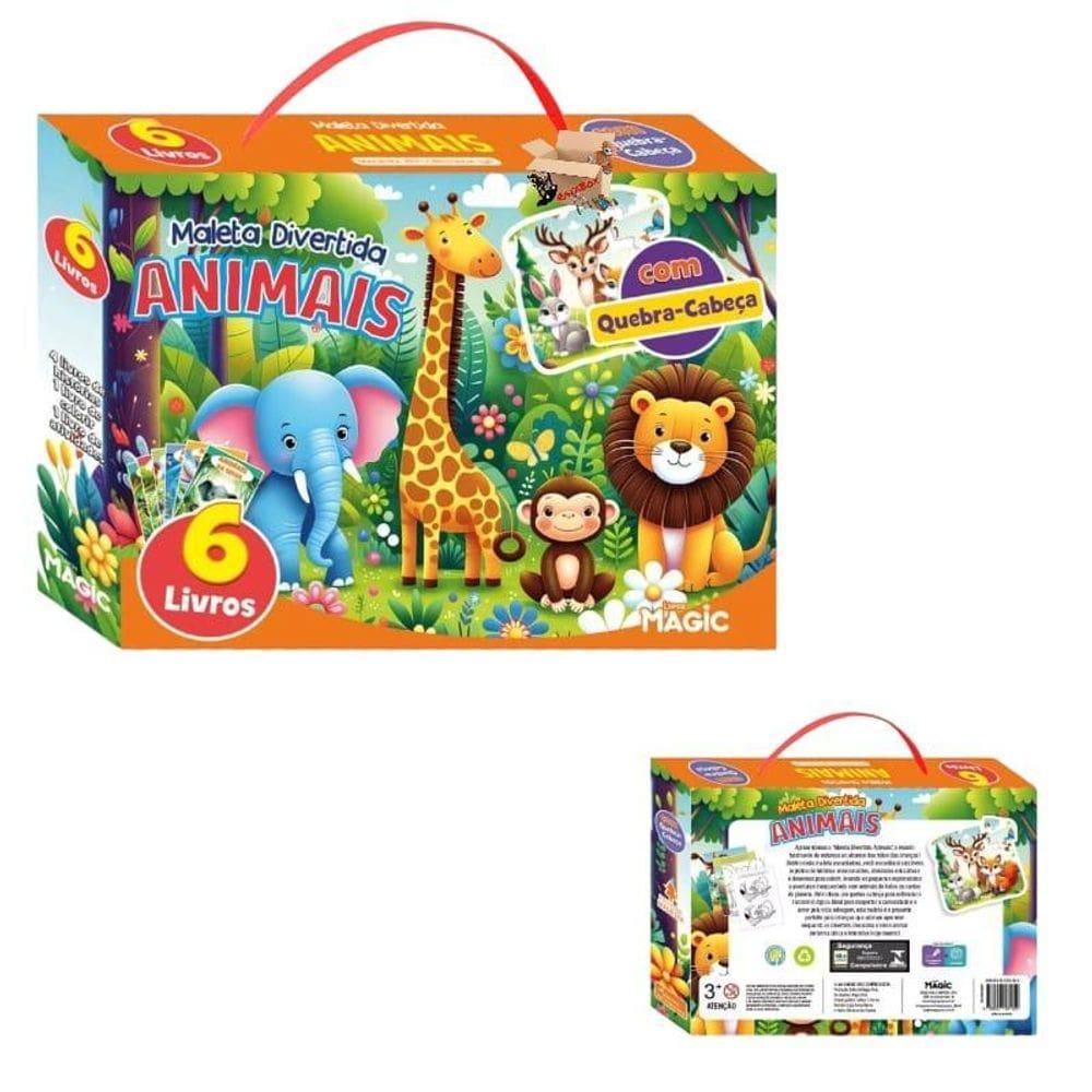 Kit Livro Infantil Maleta Divertida 6 Livros + Quebra Cabeça