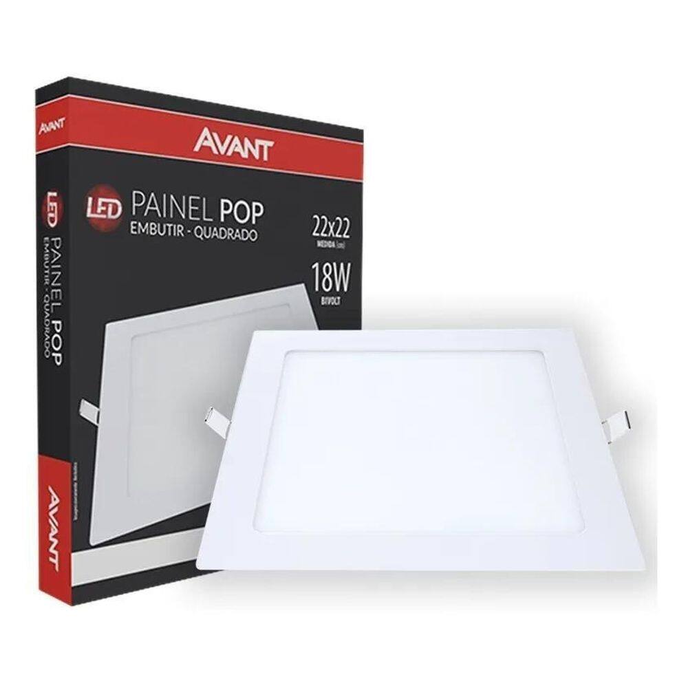 2X Plafon Led Painel Embutir Qua 22X22 18W 6500K Branco Frio