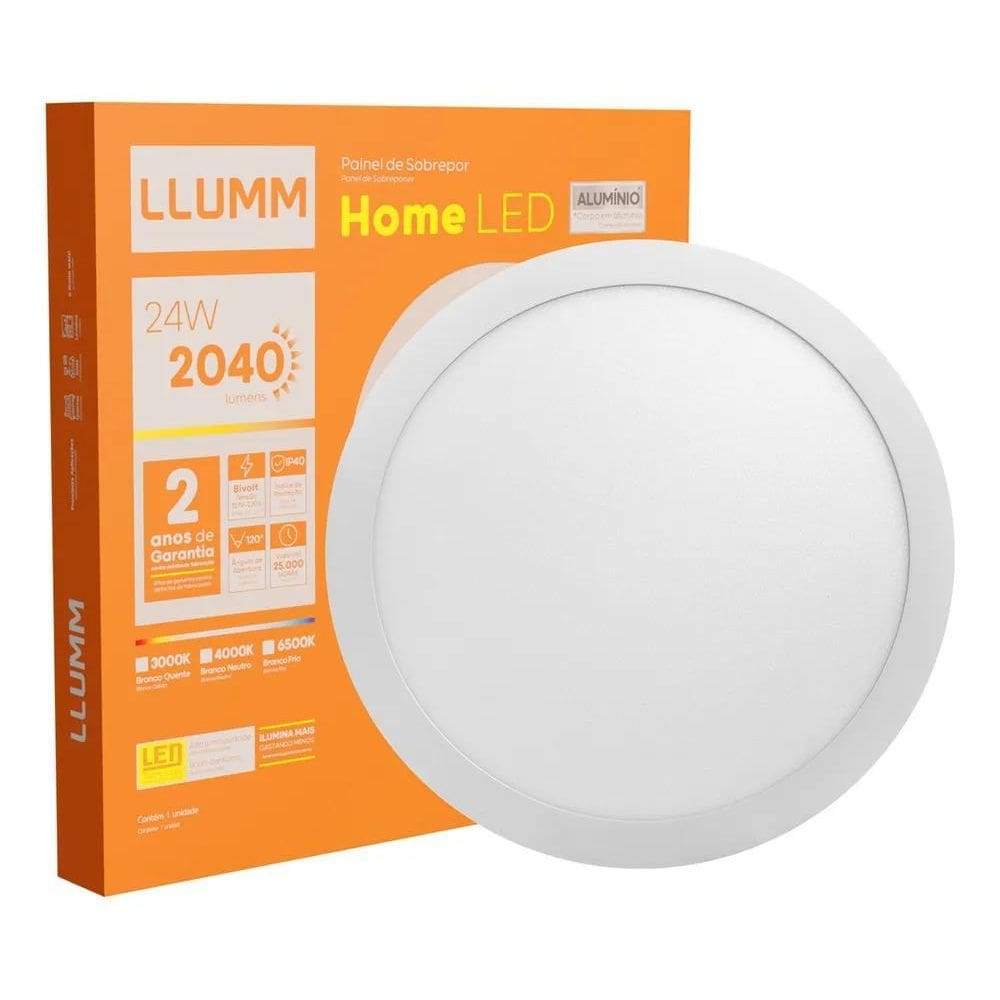2X Plafon Home Led 24W Sobrepor Redondo 30Cm Branco Neutro