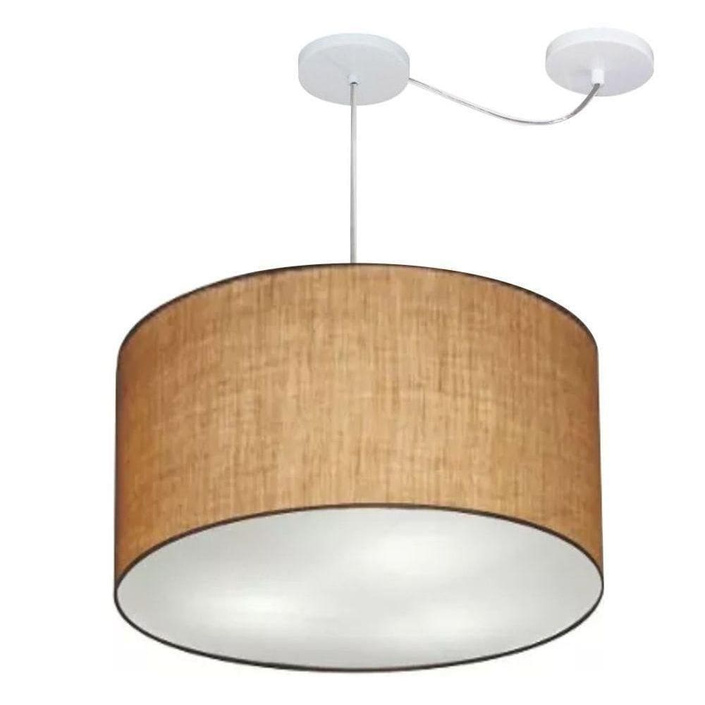 Lustre Pendente Cilíndrico Com Desvio Md-4235 Cúpula Em Tecido 45x30cm Palha - Bivolt