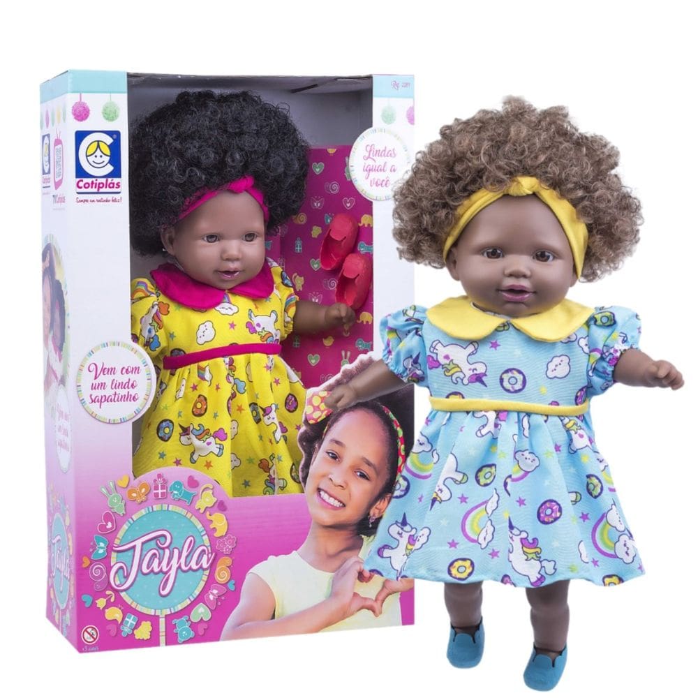 Boneca Tayla Negra Tipo Reborn Com Cabelo Bebe Cotiplas 2281
