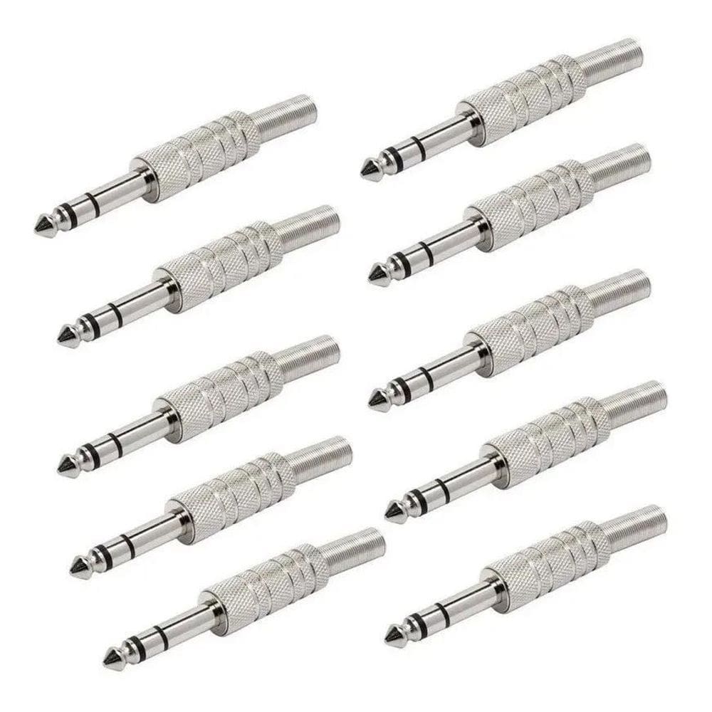 2X Plugs P10 Stéreo Metálico Com Mola - Embalagem Com 10 Pe