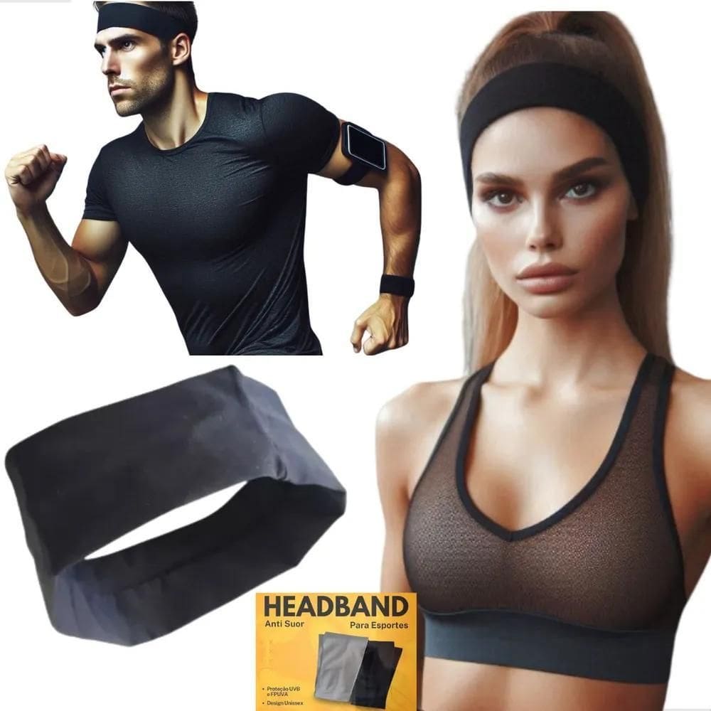 Kit 5 Faixas Headband Anti Suor Cabelo Testa Esporte Corrida