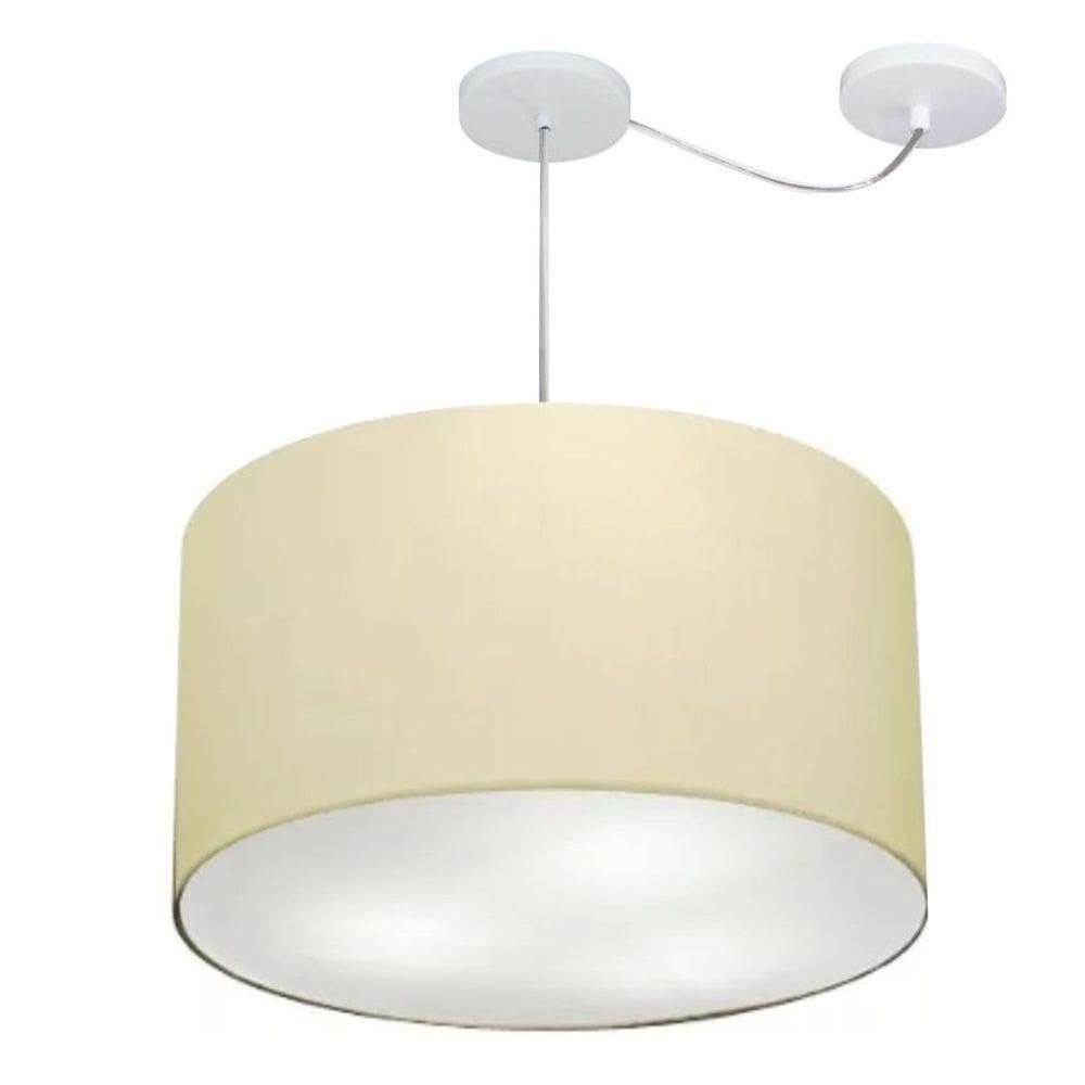 Lustre Pendente Cilíndrico Com Desvio De Centro Vivare Md-4235 Cúpula Em Tecido 45x30cm - Bivolt Algodão-crú 127/220v