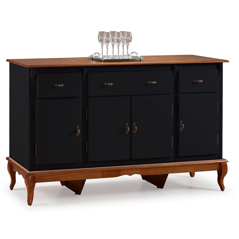 Balcão Buffet 4 Portas e 3 Gavetas com Pés Luiz XV 60635 Linz Móveis - Preto/Imbuia Glazer