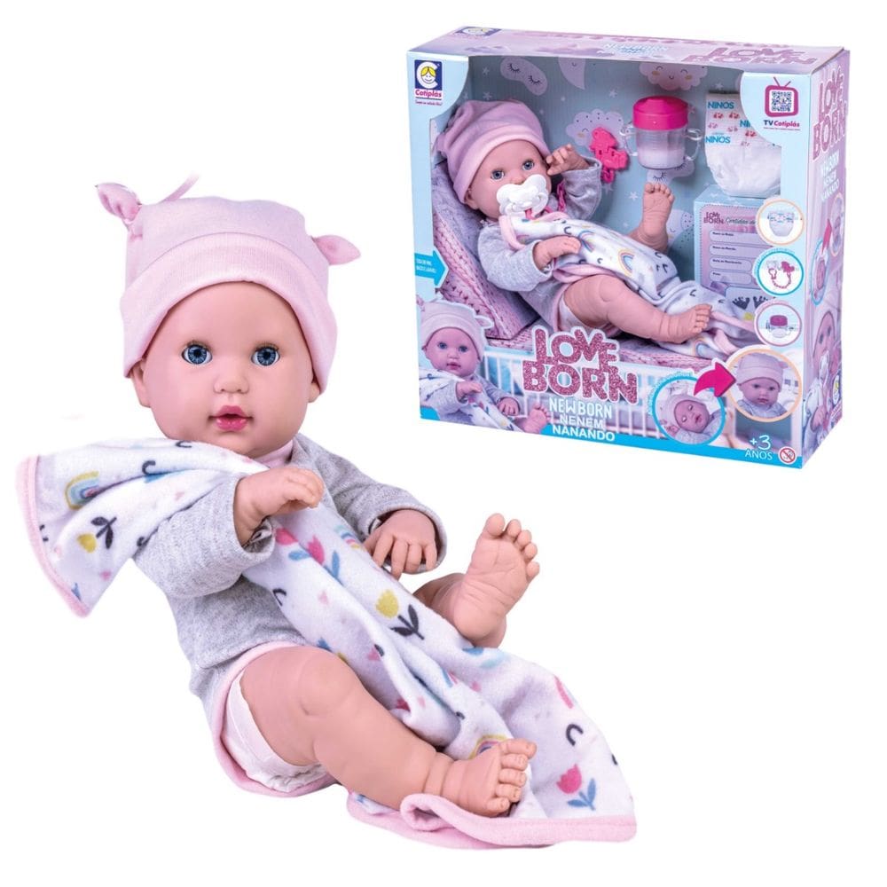 Boneca Love Born Bebê Reborn Macacão Com Touca Cotiplás 2588