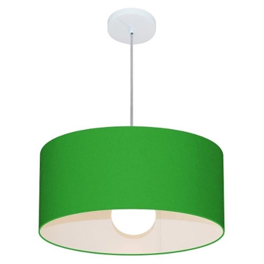 Lustre Pendente Cilíndrico Md-4052 Cúpula Em Tecido 50x21cm Verde Folha - Bivolt