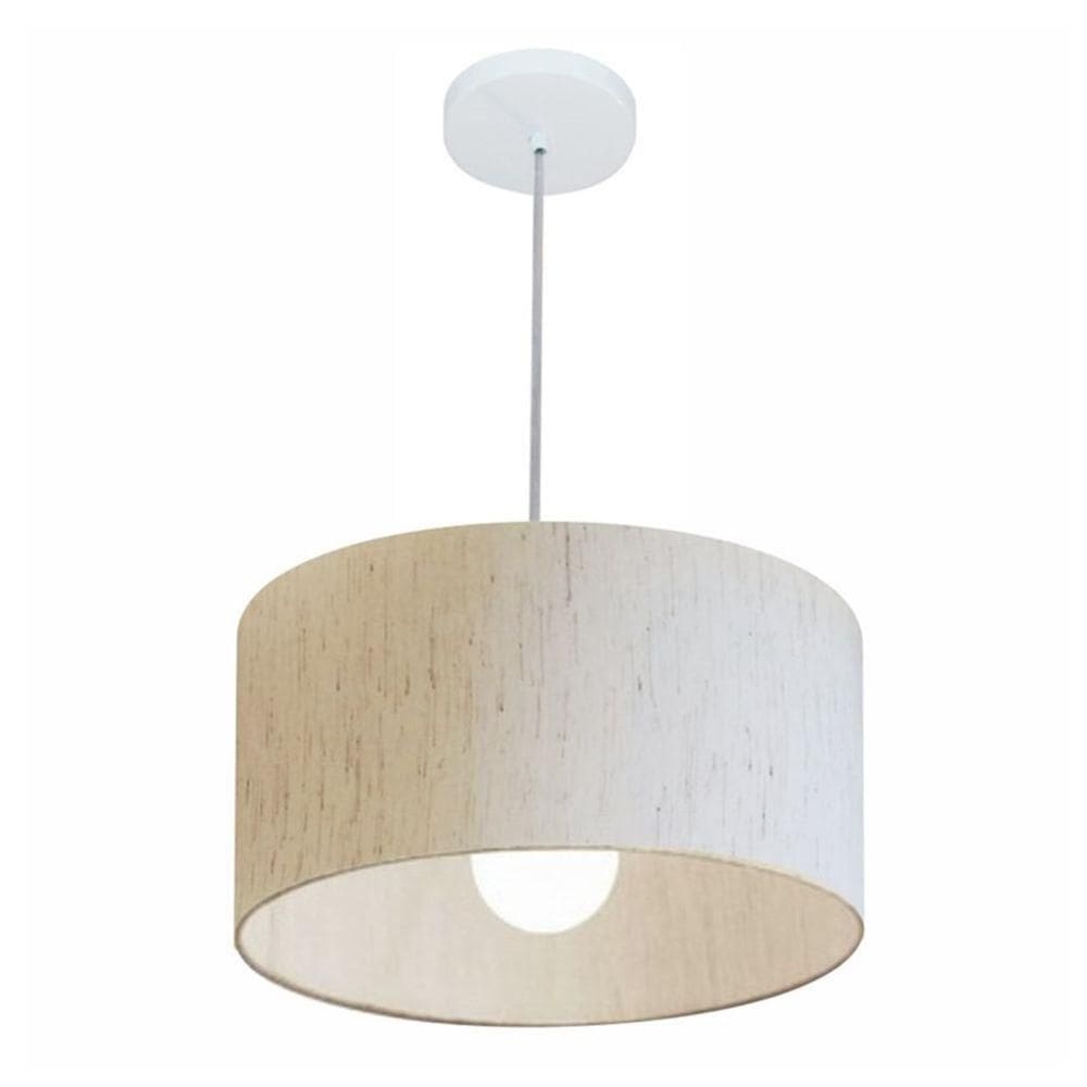 Lustre Pendente Cilíndrico Md-4031 Cúpula Em Tecido 40x21cm Linho Bege - Bivolt