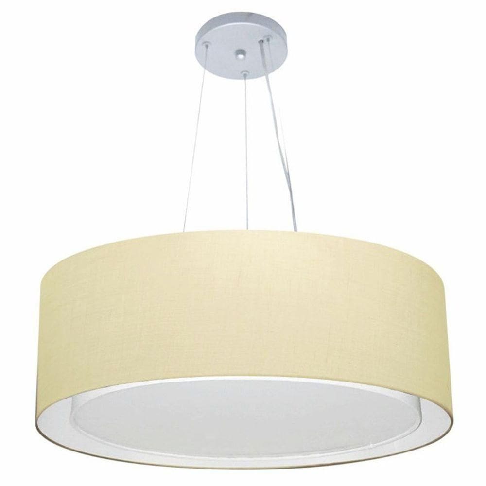 Lustre Pendente Cilíndrico Duplo Vivare Md-4125 Cúpula Em Tecido 60x25cm - Bivolt Algodão-crú 127/220v