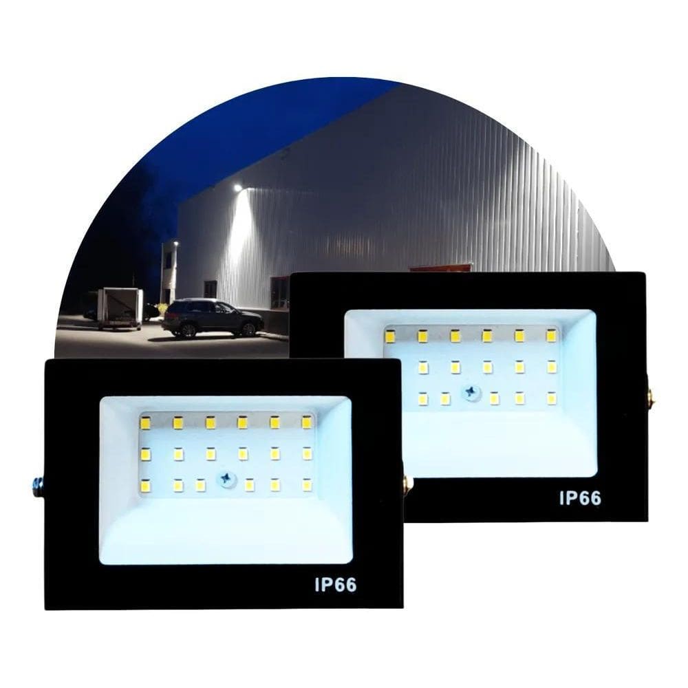 2X Kit 2 Refletor Led Holofote 100W Preto Branco Frio