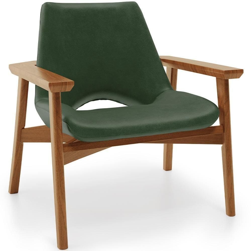 Poltrona Decorativa Para Sala De Estar Living Base Madeira Becker L02 Couríssimo Verde Musgo - Lyam Decor