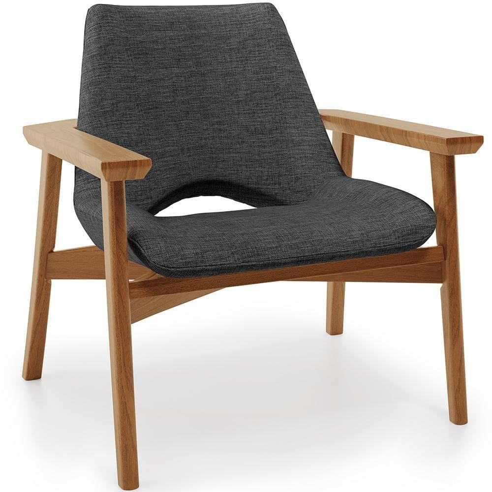 Poltrona Decorativa Para Sala De Estar Living Base Madeira Becker L02 Linho Cinza Escuro - Lyam Decor