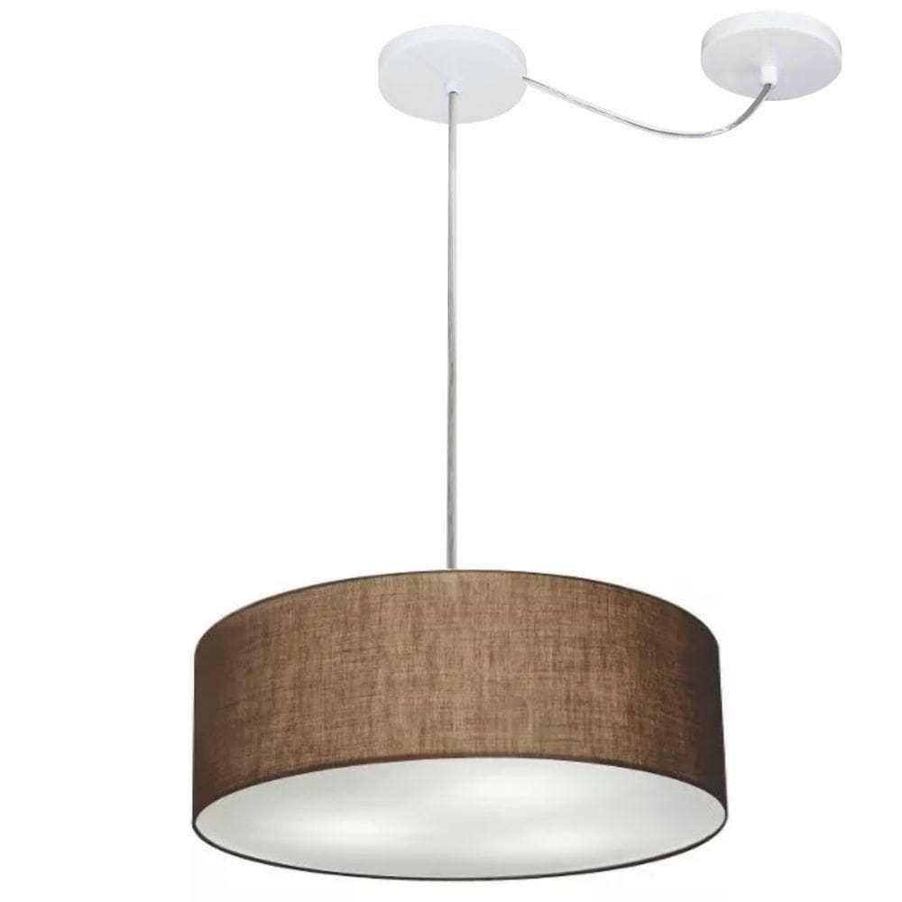 Lustre Pendente Cilíndrico Com Desvio De Centro Md-4255 Cúpula Em Tecido 40x15cm Café - Bivolt
