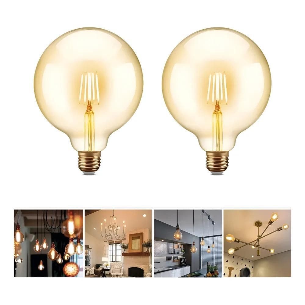 2X Kit 2 Lâmpada Filamento Led G95 Retrô Vintage Âmbar Bivol