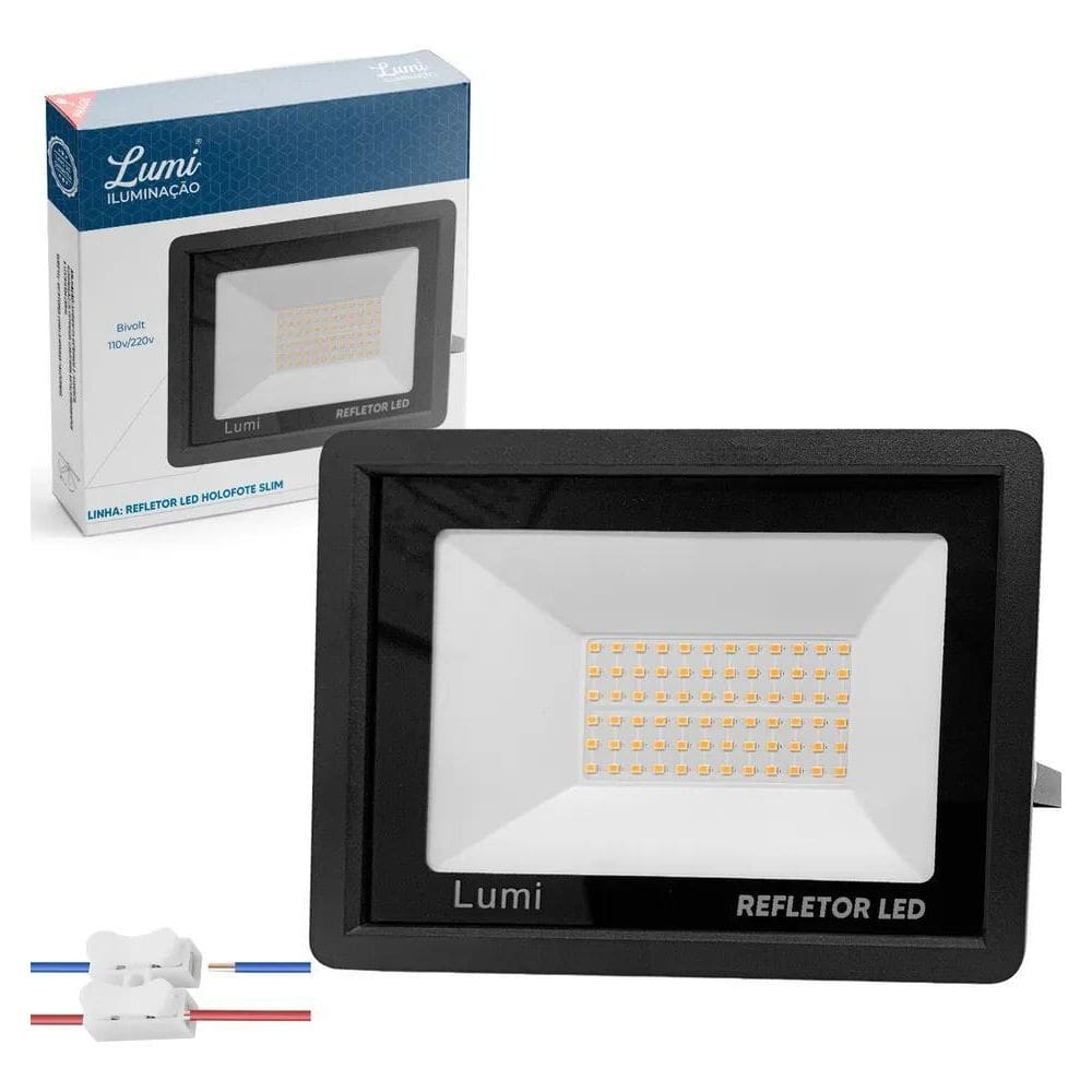 2X Refletor Super Led 200W Holofote Slim Prova D`Água Branco