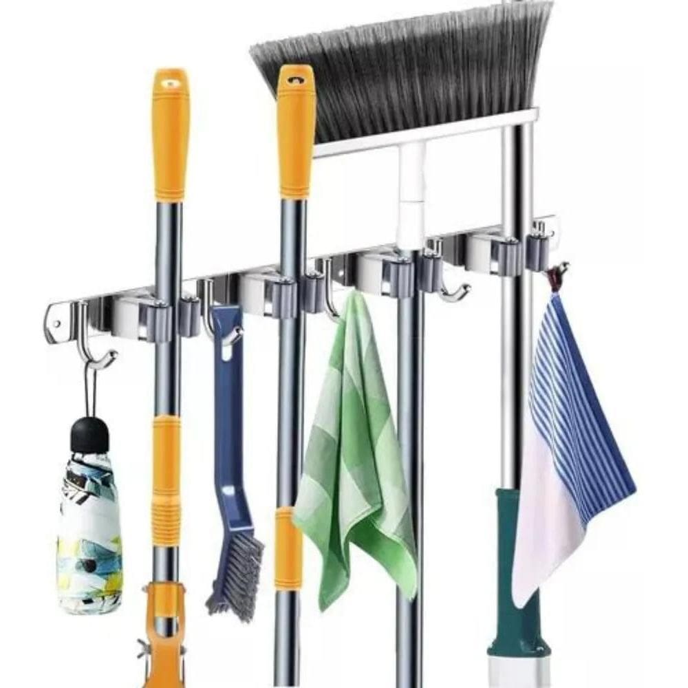 2X Suporte Vassoura Inox Grande Porta Vassoureiro Com Design