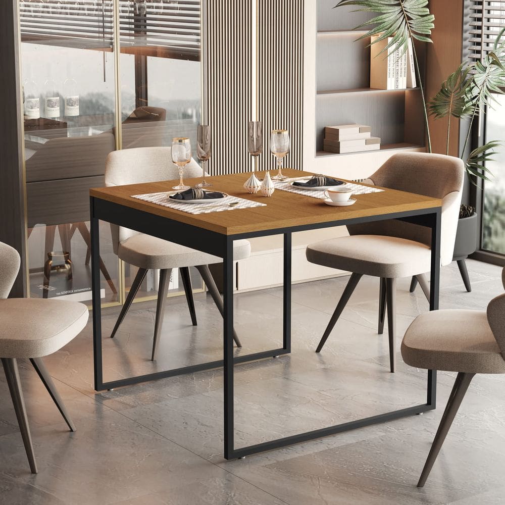 Mesa de Jantar Bréscia 100x75cm em Aço Industrial Tampo MDF Reforçado