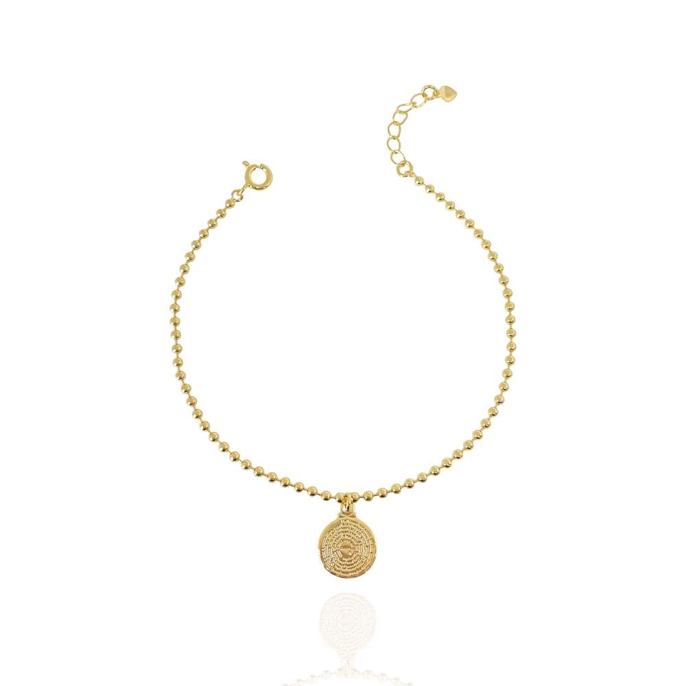 Pulseira De Bolinhas e Medalha de Pai-Nosso Banhada a Ouro