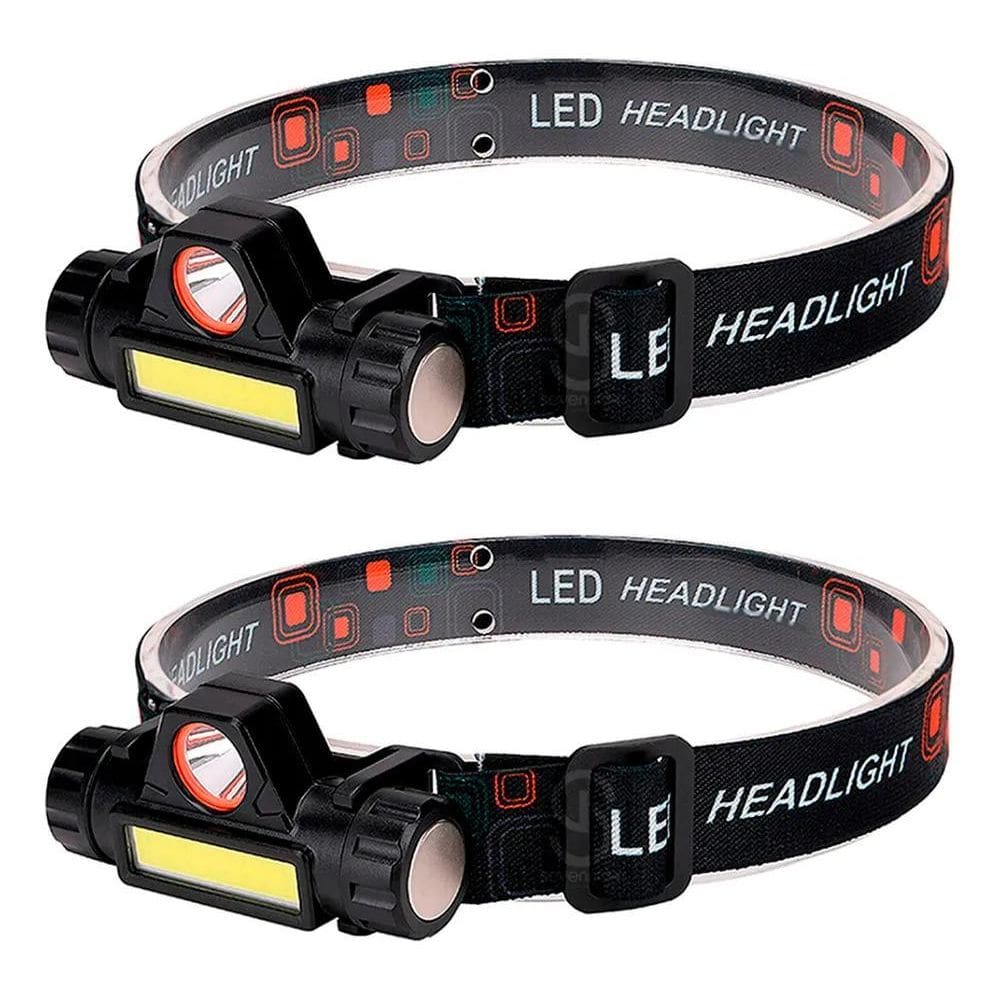 2X Kit Com 2 Lanternas Cabeça Led Xpe Imã Usb Camping Pesca