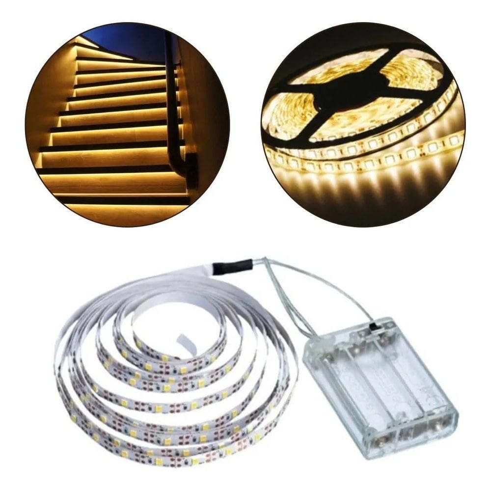 2X Fio Fita Led Adesiva Pilha Iluminação Decoração Luz Quent