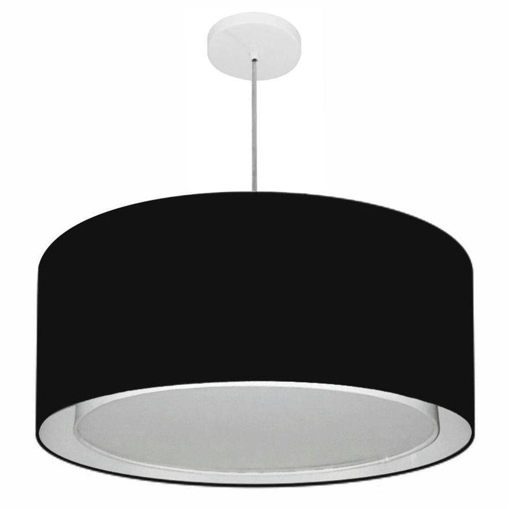 Lustre Pendente Cilíndrico Duplo Vivare Md-4291 Cúpula Em Tecido 60x30cm - Bivolt Preto 127/220v