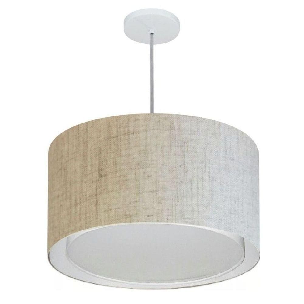 Lustre Pendente Cilíndrico Duplo Vivare Md-4293 Cúpula Em Tecido 45x30cm - Bivolt Rustico-bege 127/220v