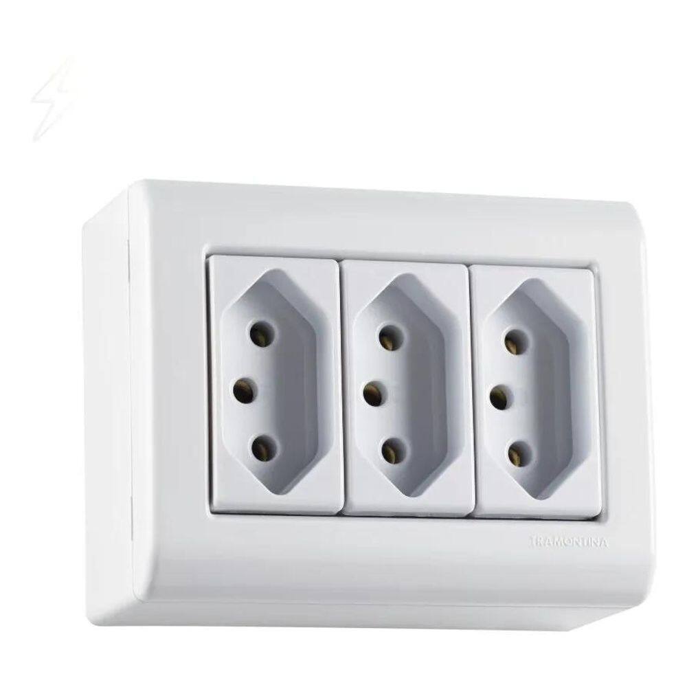 2X Conj Caixa Sobr + 3 Tomadas 10A Lizflex Branco Tramontina