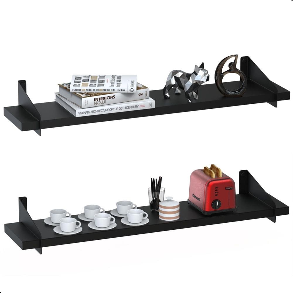 2 Prateleiras De Madeira Estilo Industrial Suspensa Max60Pp