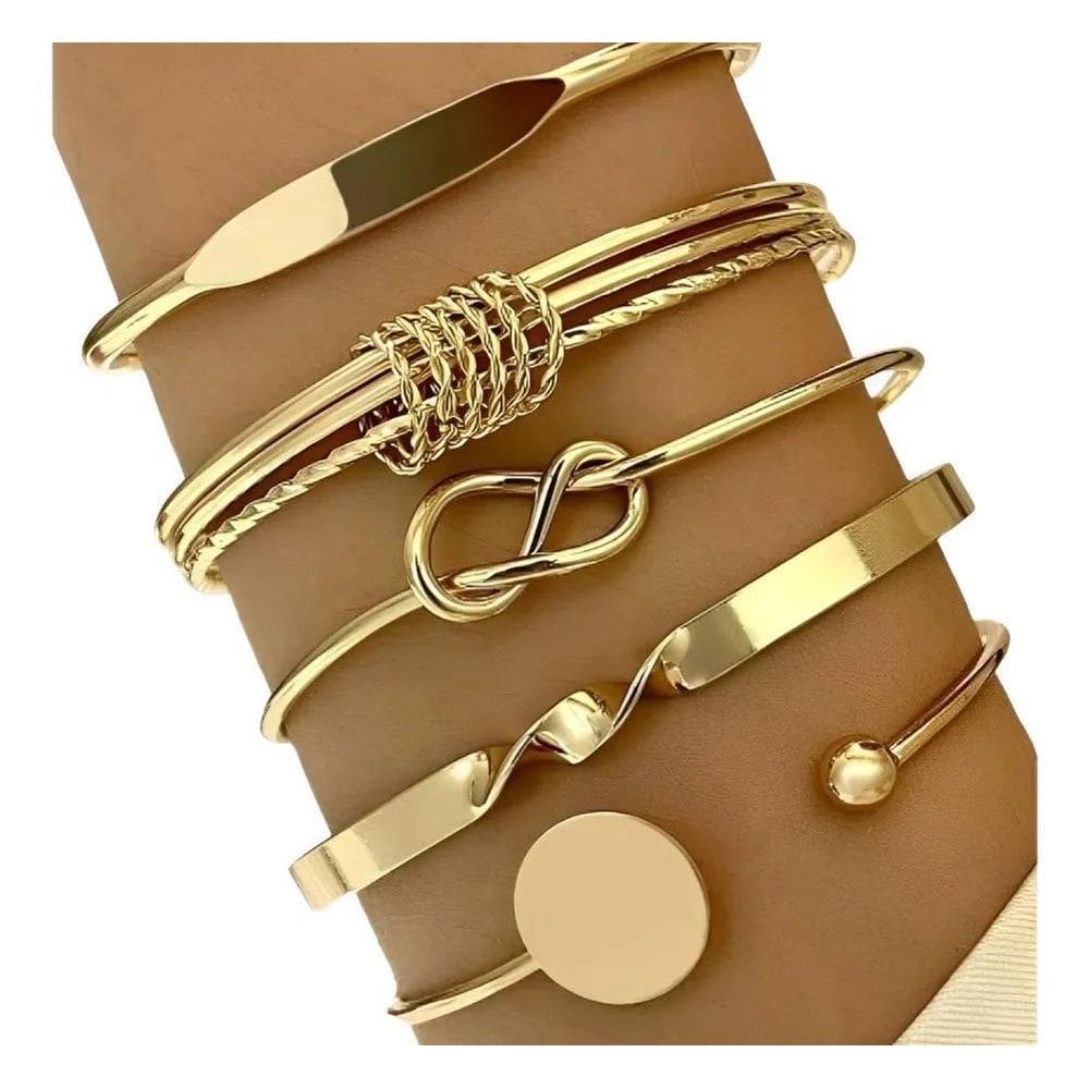 Conjunto De 5 Pulseiras Elos Joias Fashion Dourada