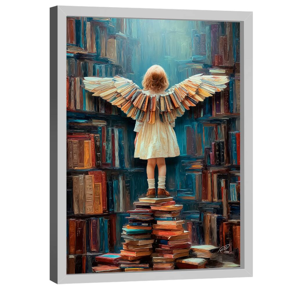 Quadro Decorativo Menina com Asas de Livro