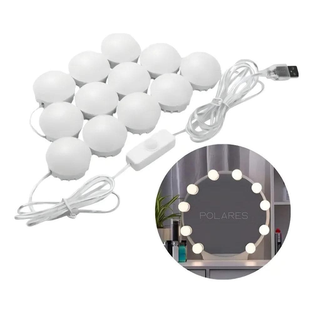 2X Kit Luz Camarim Luz De Espelho Maquiagem 10 Lâmpadas Led