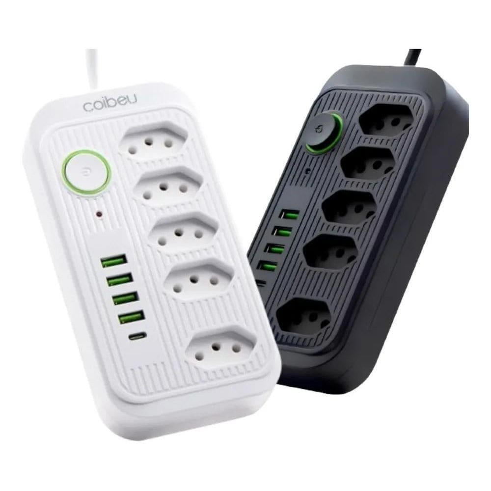 2X Filtro De Linha Extensão 2 Mts 5 Tomada 4 Usb 1 Tipo-C Ré
