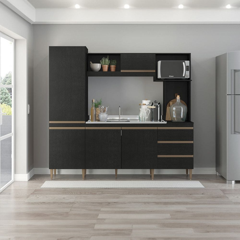 Armário de Cozinha Compacta 215x203Cm MDP Preto 0318 MENU