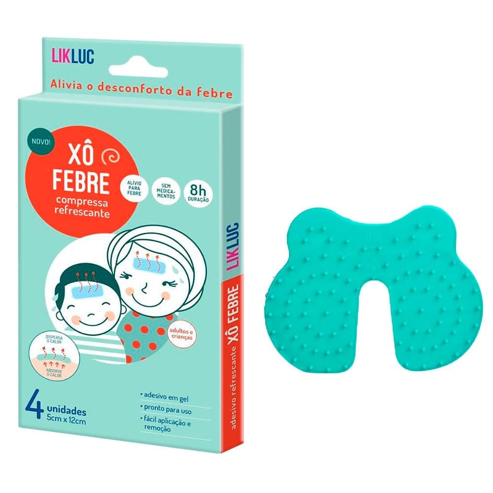 Kit Xô Febre Compressa Adesiva Refrescante LikLuc 4 Unidades e PikLuc para Alívio da Dor da Injeção 1 Unidade