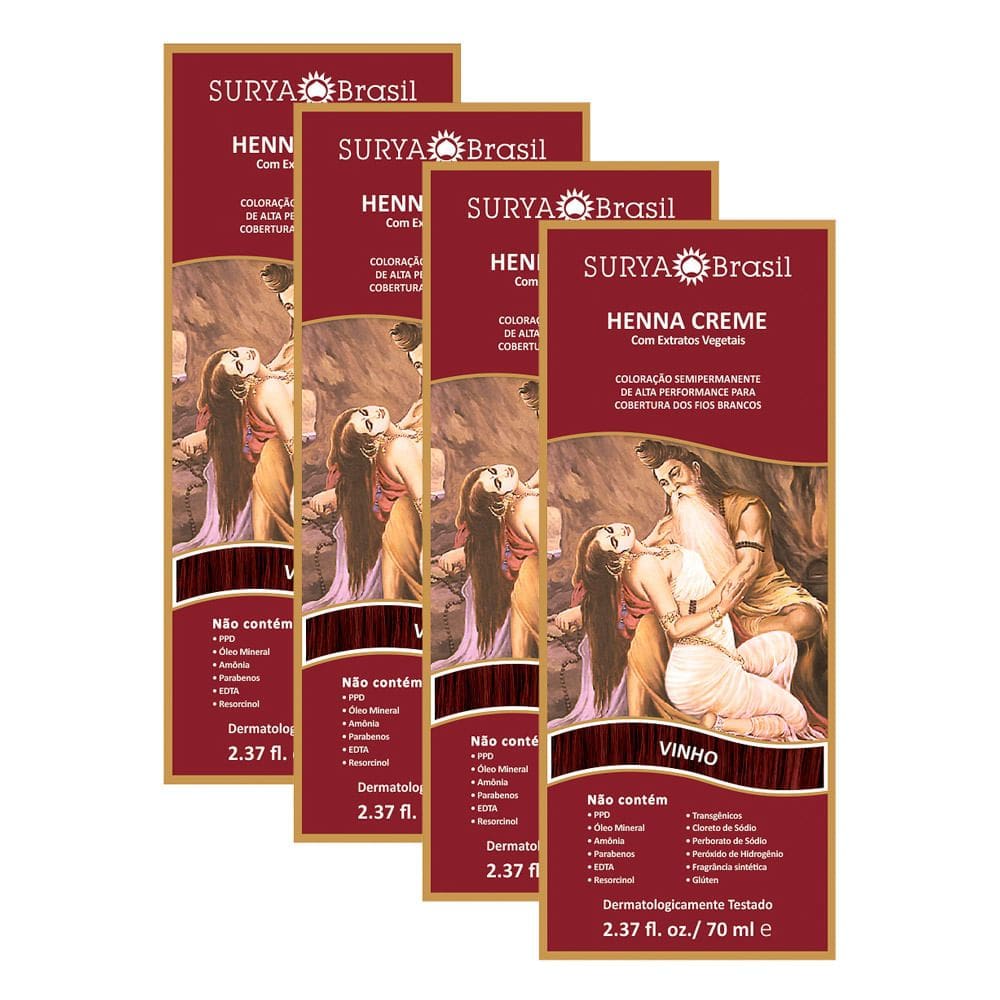 Henna Creme Surya Brasil Vinho | Kit com quatro unidades