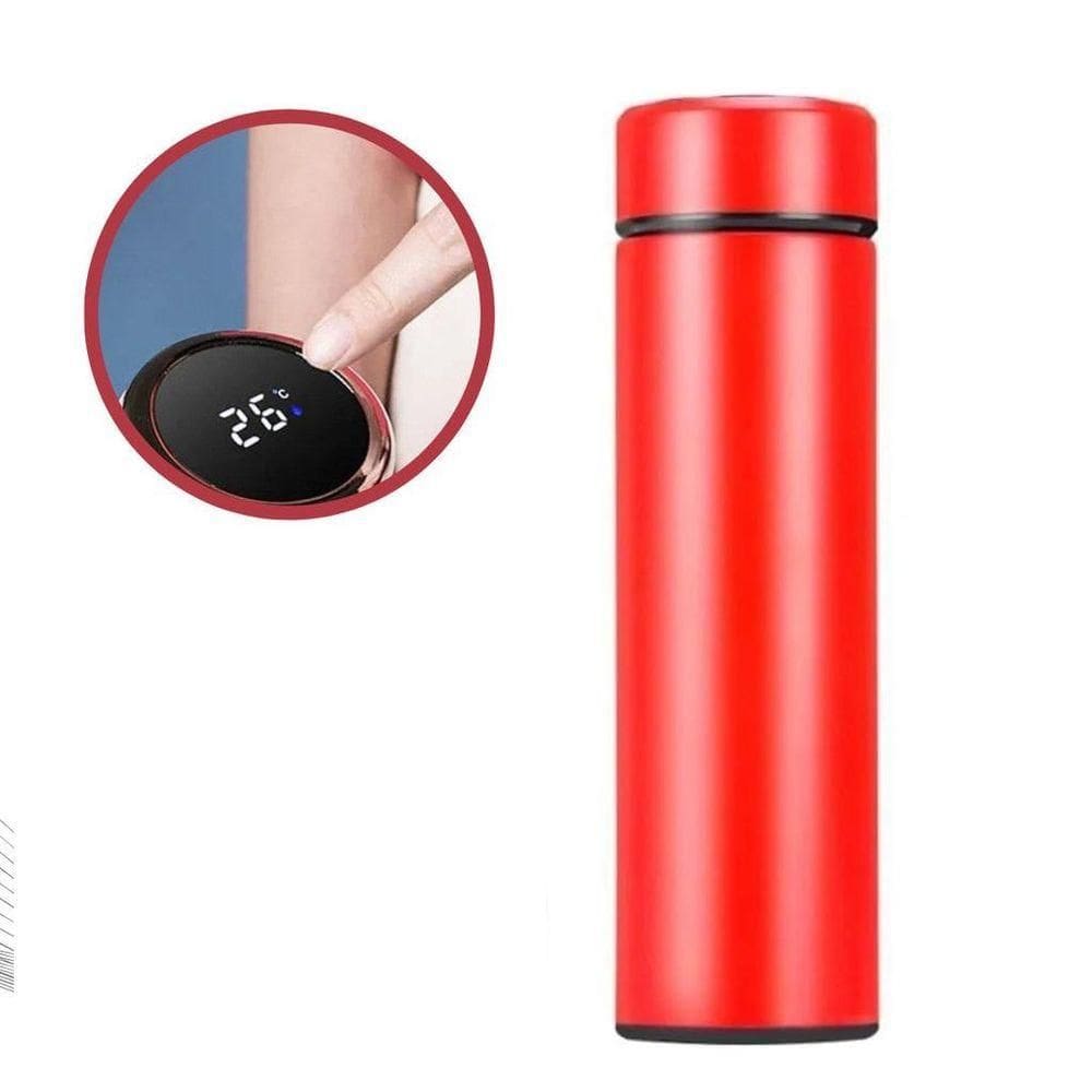 Garrafa Térmica Inox 480ml Termômetro Medidor Vermelho Luxo