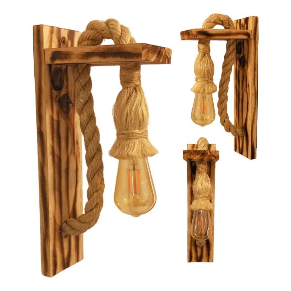 2X Luminária Rústica Corda Sisal Arandela Parede Retrô Ofert