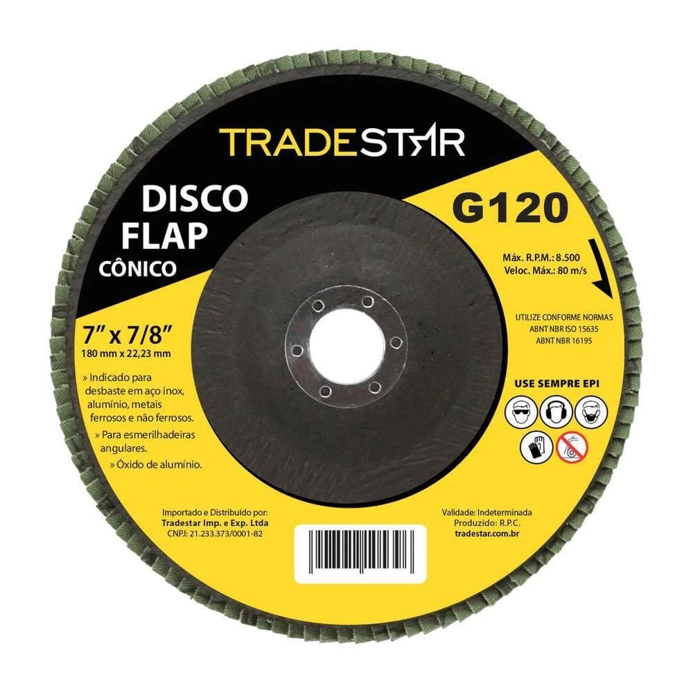Disco Flap 180 Mm G120 Fibra Cônico Aço Tradestar