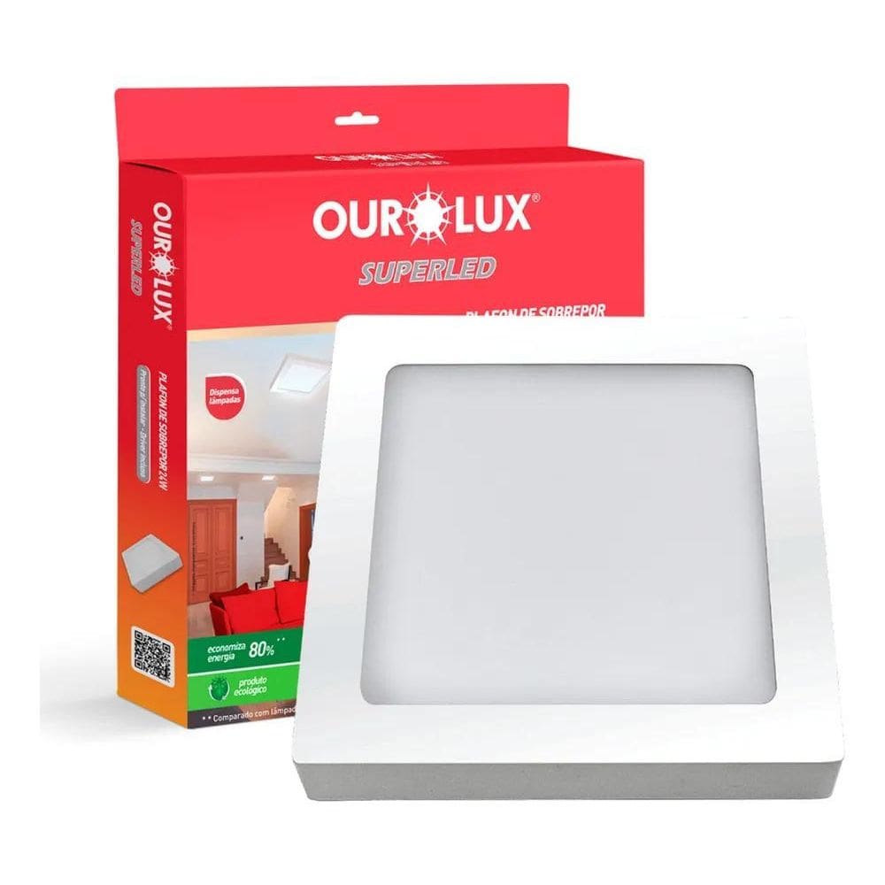 2X Painel De Led Quadrado Sobrepor 24W 6500K Ourolux