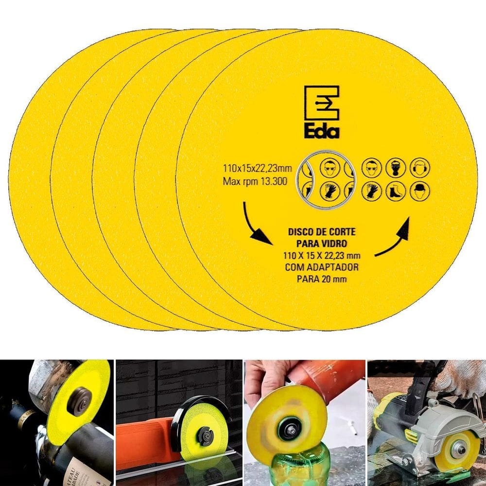 Kit 5 Discos De Corte 110Mm Fino Vidro Cerâmica Porcelanato