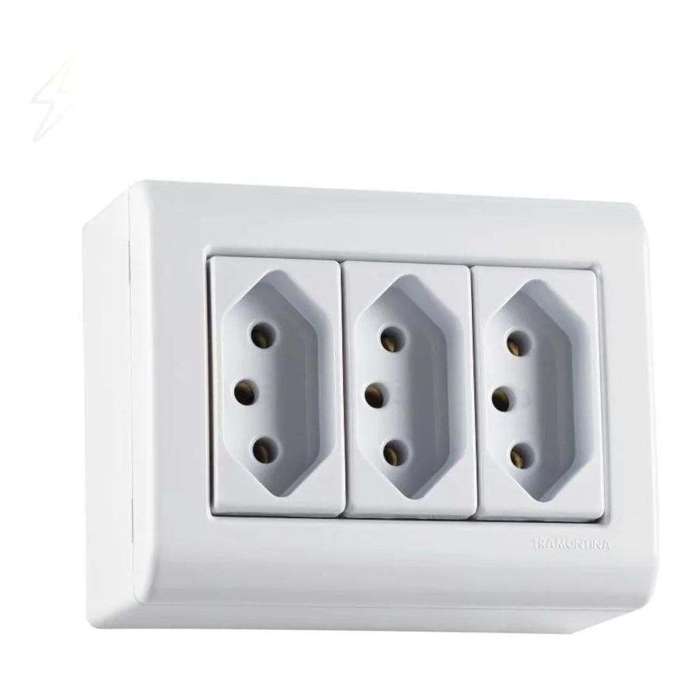 2X Conj Caixa Sobr + 3 Tomadas 10A Lizflex Branco Tramontina